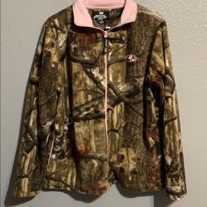 mossy oak breakup print fleece zip up